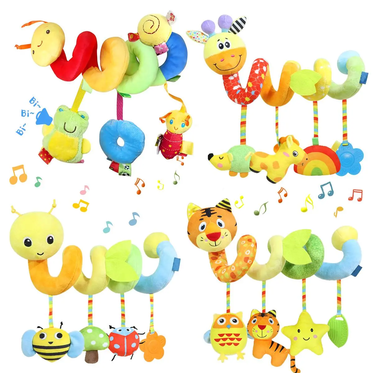 Random Color & Style Stretchable Spiral Rattle Toys, 1 Count Colorful Spiral Animal Design Baby Hanging Toy for Car Seat, Baby Stroller, Birthday Gifts