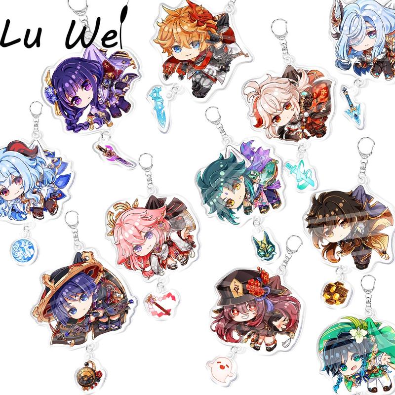 Product Introduction of Genshin Impact Keychain Acrylic Keqing Venti Diluc Klee Hung Key Chain Cosplay Accessories Women Men Backpack Pendant Key Ring 16