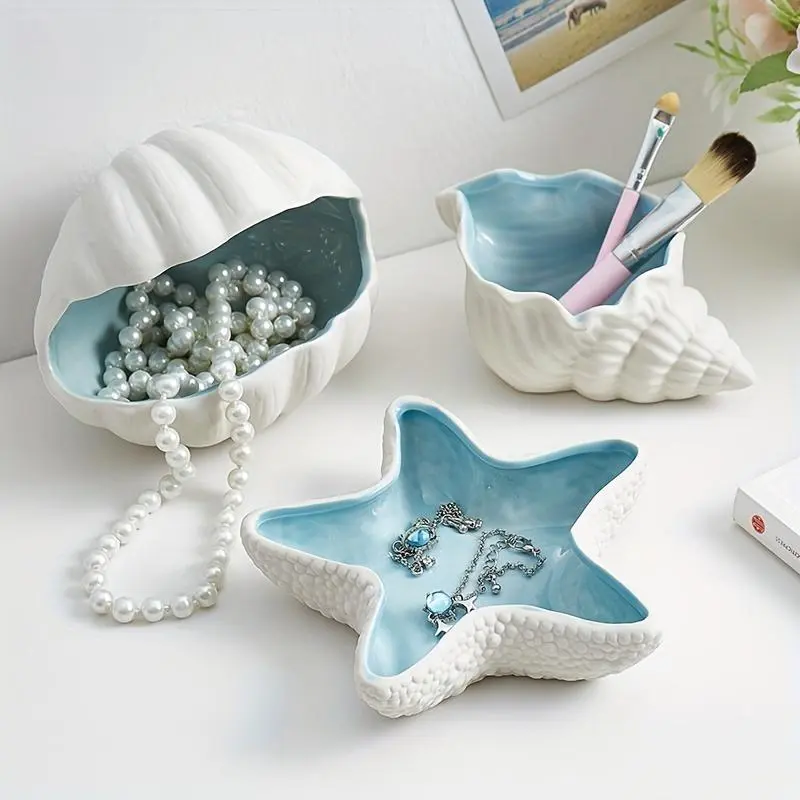 Starfish Shaped Jewelry Storage Box, Ceramic Jewelry Ring Storage Box, Desktop Jewelry Organizer for Home Office Dormitory Decor