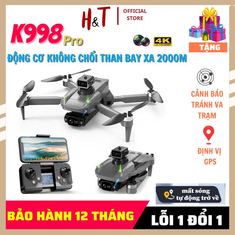 Máy Bay Drone Flycam K998 Pro Max Mất Sóng Tự Bay Về Có Camera 4k, Playcam Có Định Vị G.P.S. Cất Cánh Hạ Cánh Bằng 1 Nút Bấm, Cảm Biến Cảnh Báo Va Chạm, Bay Xa 2000m Drone Phụ Kiện Đèn