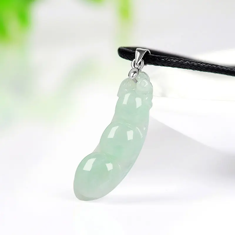 Natural Myanmar jadeite string bean pendant 925 silver clip buckle ice jade pendant Sihui jade wholesale