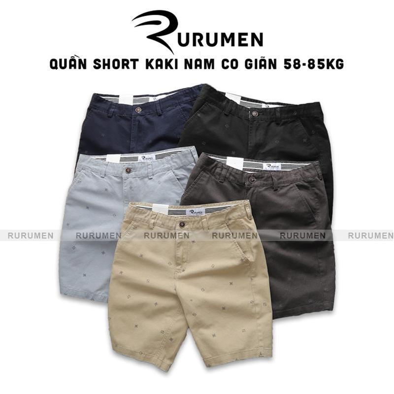 Quần Nam Short Kaki Nam RURUMEN In Họa Tiết Ô Vuông Màu Đen, Xanh Đen, Kem, Xám, Da Bò Menswear Dệt