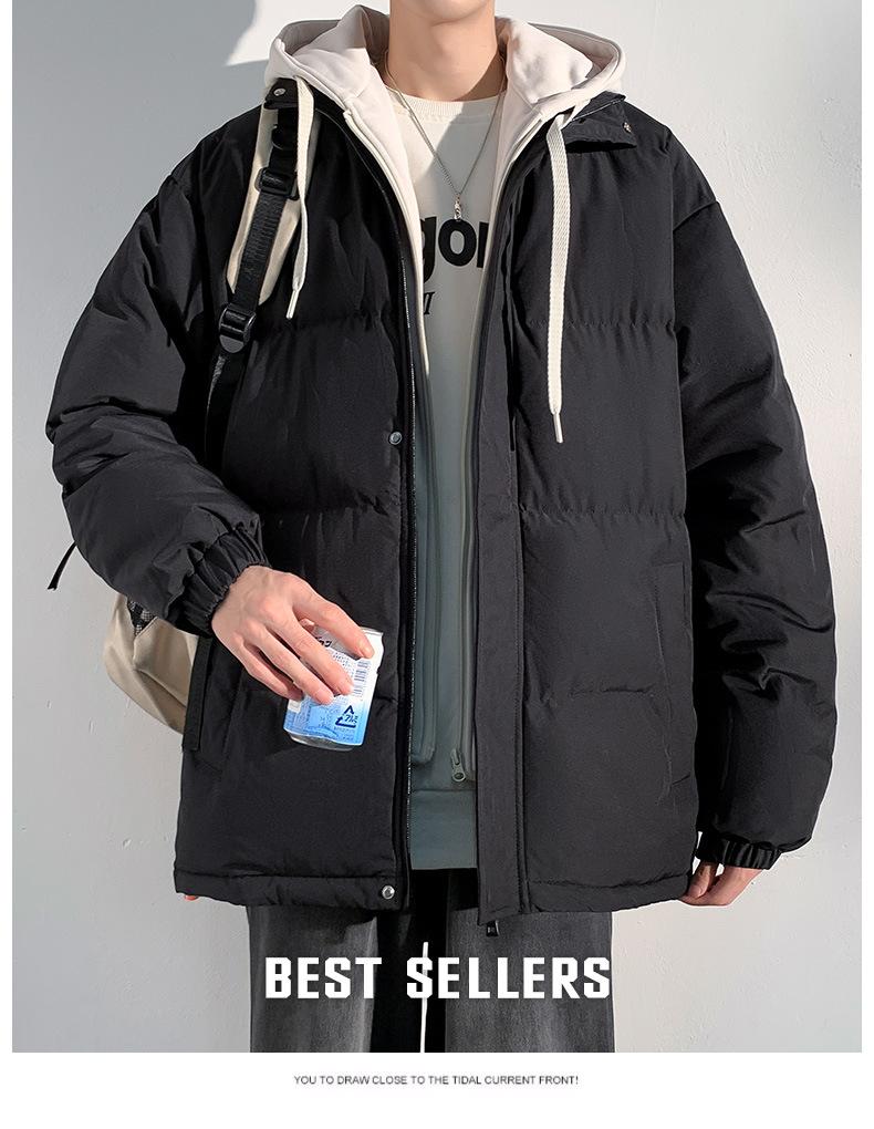 Product Introduction of 2025 Autumn and Winter New Couple's Cotton-Padded Coat Men's False Two Pieces Casual Jacket Loose Detachable Hooded plus Size Women's Bread Coat 12