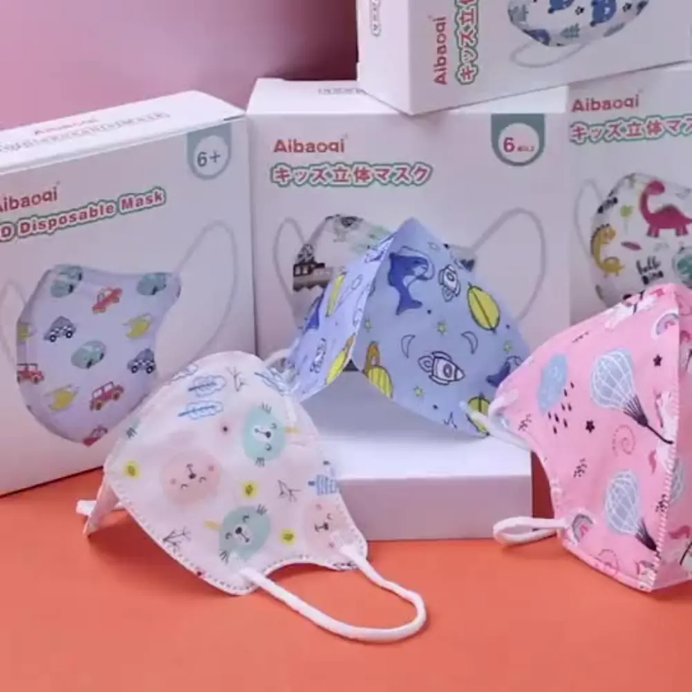 10PCS Children's 3D Stereoscopic Disposable Mask with Four-layer Breathable Cartoon Print KN95 for Children with Melt-blown Fabric