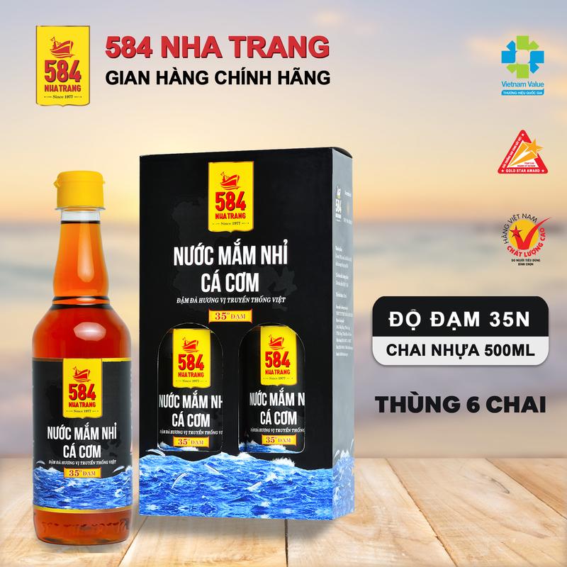 Nước Mắm 584 Nha Trang - Thùng 6 Chai 35 Độ Đạm - Chai Nhựa 500ml