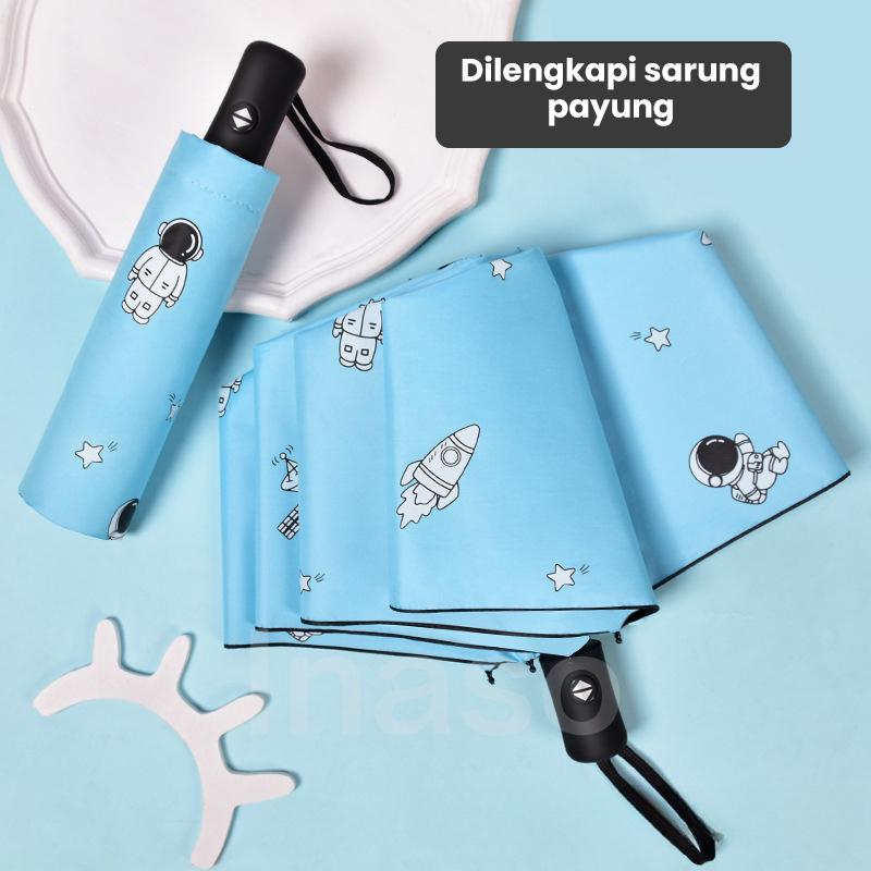 Inaso Payung Otomatis Tombol dan Manual Motif Astronot Minimalis dan Mudah untuk Digunakan Saat Musim Panas dan Hujan Mini Cocok untuk Bepergian HPY102 7