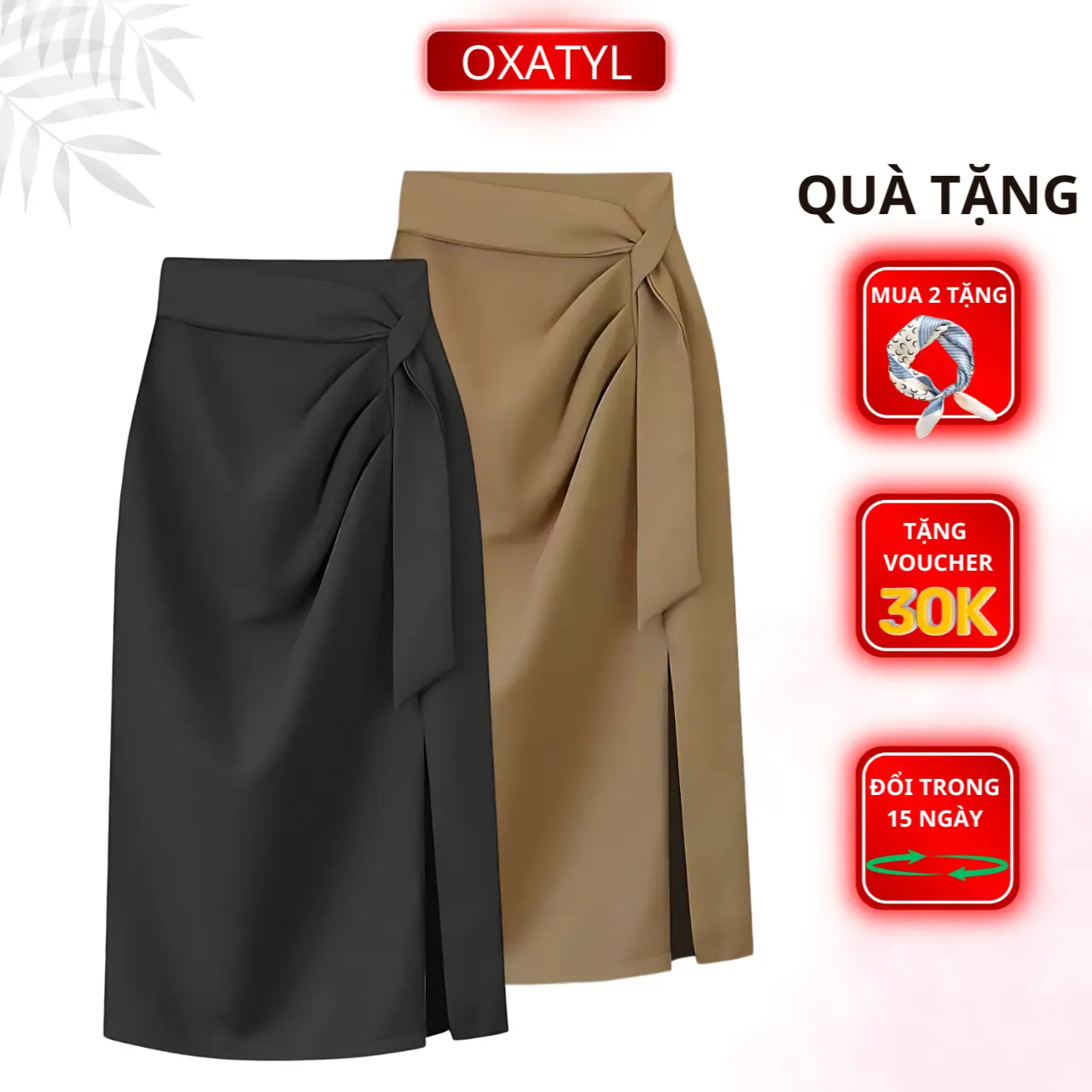 Váy xẻ tà có nếp gấp không đều Oxatyl M133 cho phụ nữ mùa hè phong cách retro