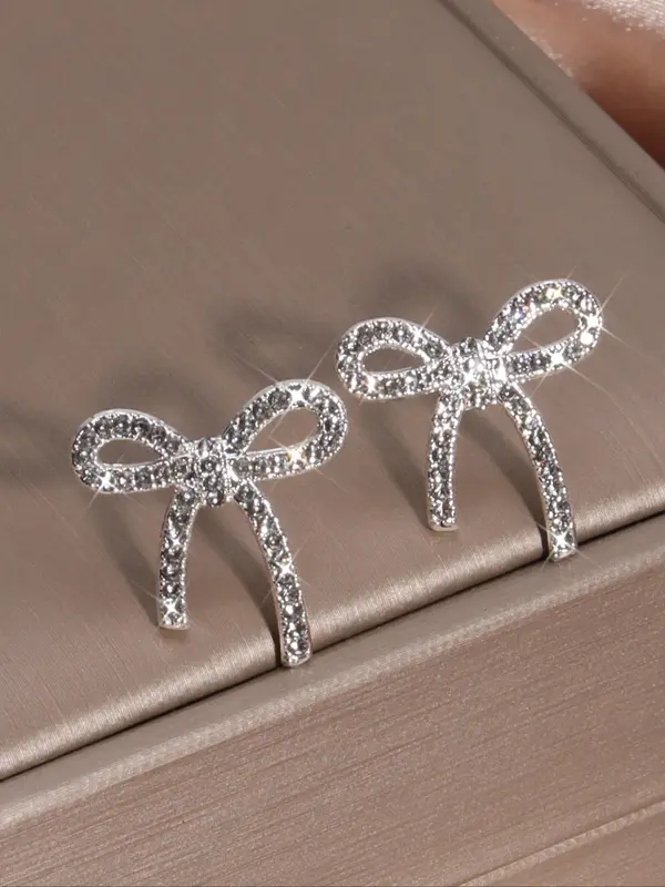Rhinestone Decorated Bow Design Earrings, Cute Earrings for Women & Girls, Fashion Jewelry for Party, Daily Clothing Decor, Trendy All-match & Exquisite Jewelry for Birthday Gift 2