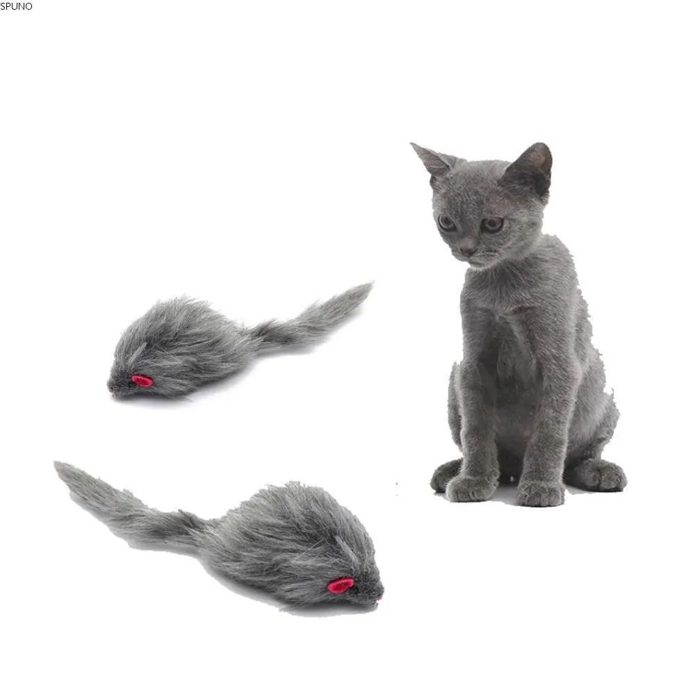 SPUNO Cats Training Game Plush Grey Plush Mouse Cat Toy Soft Simulation Mouse False Mouse Cat Pet Toys Bite Resistant Souding Long-haired Tail Mice Toys Playing