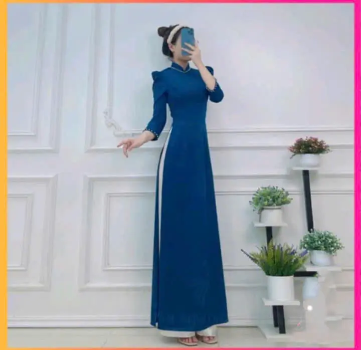 Áó dài có cổ tay bồng lỡ đình ngọc cổ tay nhiều màu nữ