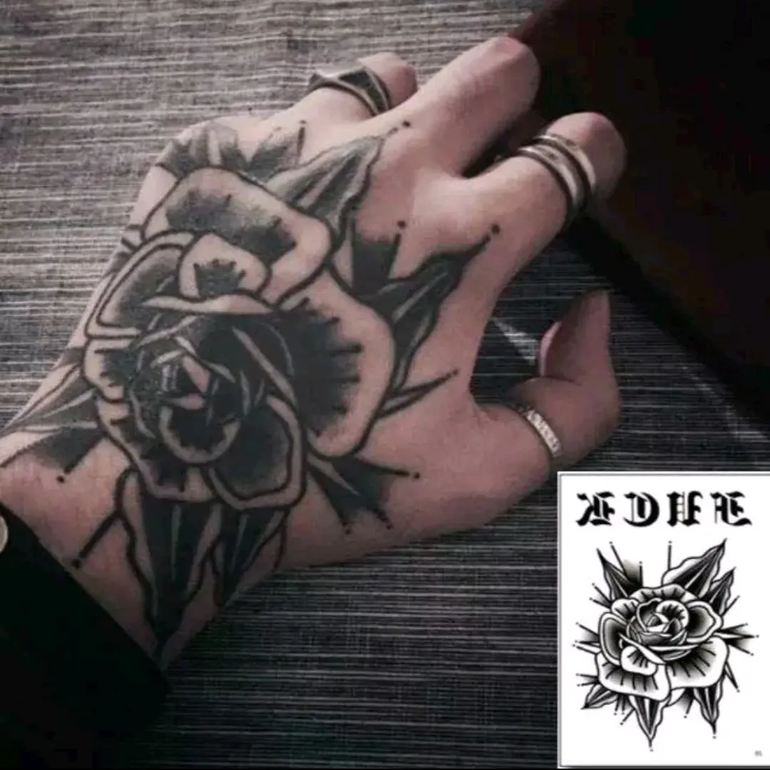Sticker Tato Temporer Tahan Air Sementara Tato Wanita MAWAR HITAM PUNGGUNG TANGAN Kering Tatto Temporary Tubuh Bunga