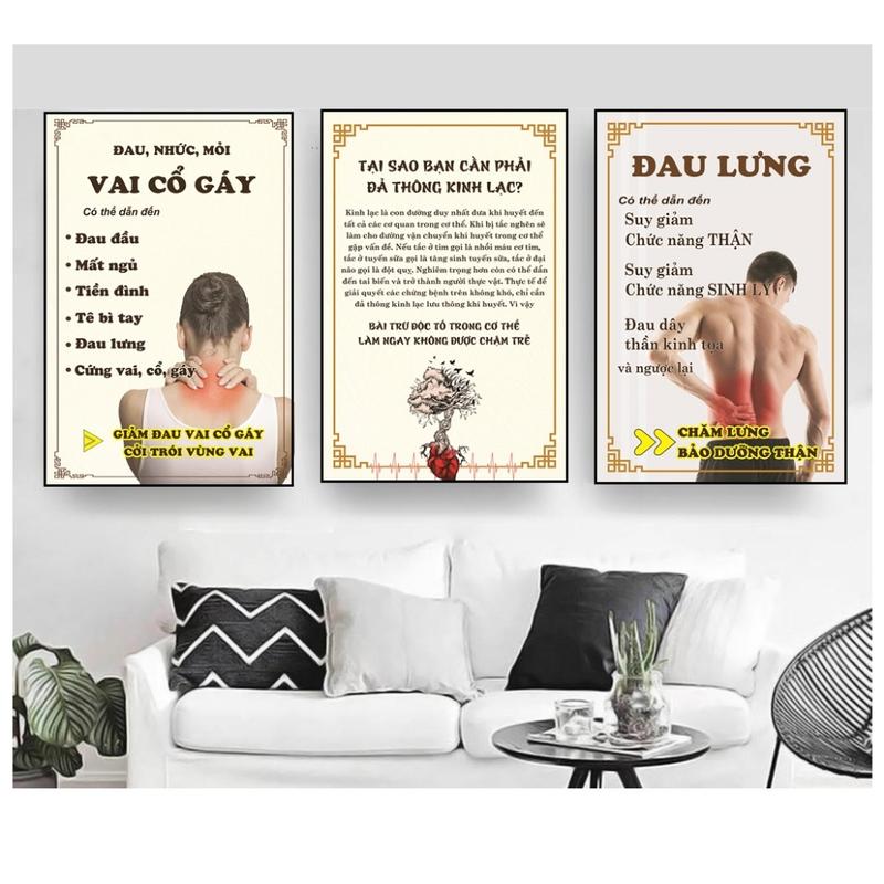 Bộ 3 Tranh Spa Dưỡng Sinh - Tranh Tráng Gương Đông y - Trang trí tiệm decor spa Treo Tường Treo Phòng Phòng Khách Decor Tường tranh treo