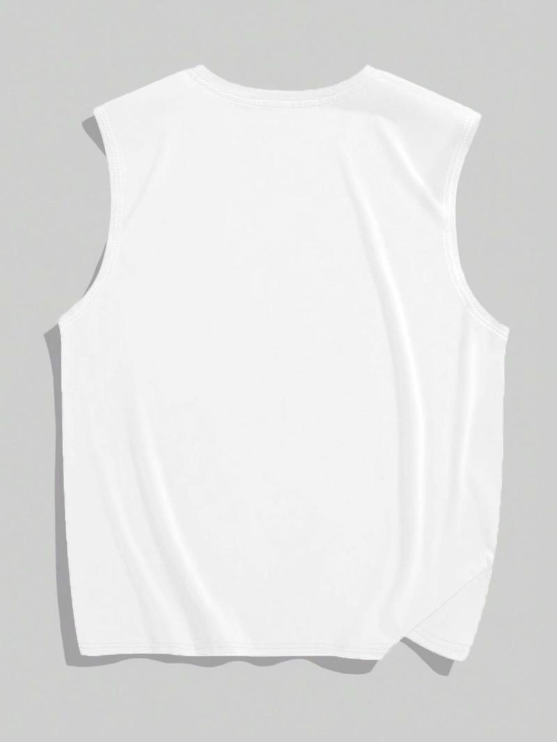 Product Introduction of Men's Letter Print Round Neck Tank Top, Loose Casual Street Sleeveless Top for Daily Wear, Menswear for All Seasons 8