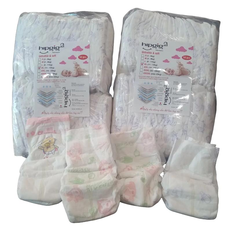 Bỉm tã DÁN hipgig A size S M L XL XXL XXXL 100 miếng Voi Cho Bé tả 100