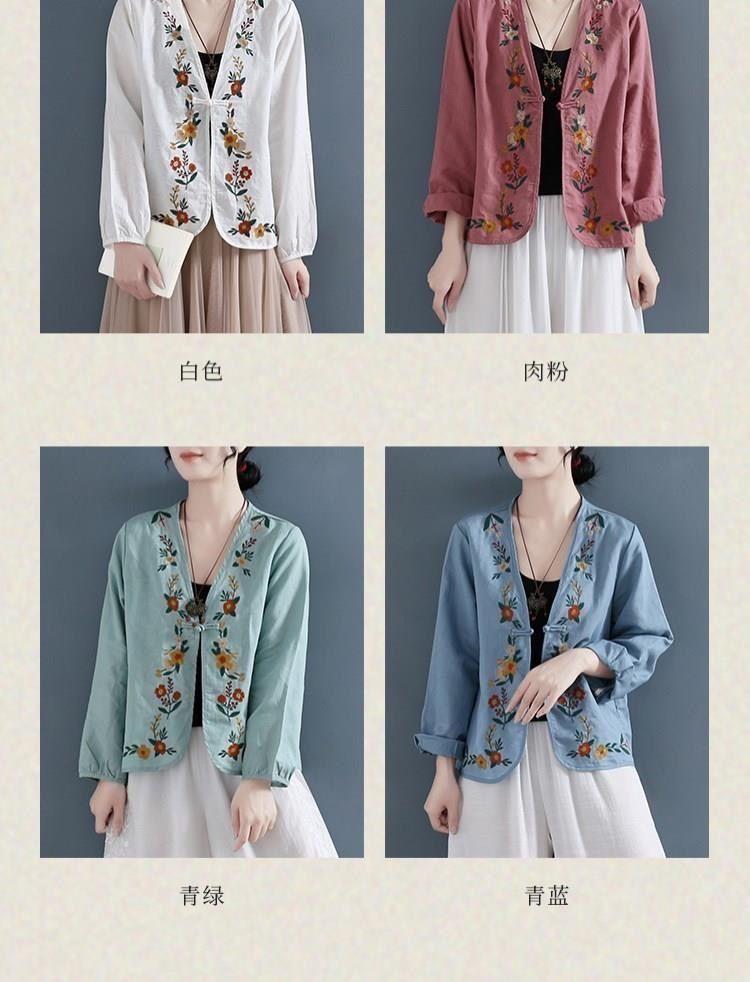 Product Introduction of Áo Sơ Mi Vải Lanh Và Cotton, Trang Phục Nữ Đầu Mùa Thu, Phong Cách Cổ Điển Nghệ Thuật, Áo Dài Tay, Áo Cardigan Thêu, Áo Khoác Thường Ngày, Xu Hướng Mùa Thu, 2023 4