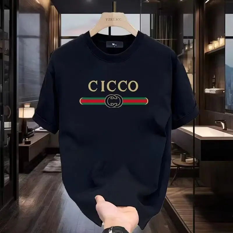 2024 New Fashion Brand G High Version Short Sleeve Color Bar Printed T-shirt Men's and Women's Same Cotton Short Sleeve Couple's Short Sleeve