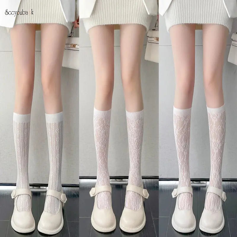 Tất Lưới Ren Khoét Lỗ Phong Cách Lolita, Thiết Kế Hoa Và Mây, Phong Cách JK Ngọt Ngào Và Dễ Thương, Hình Hoa Hồng Trái Tim, Tất Bắp Chân Lưới Đánh Cá, Thích Hợp Cho Phụ Nữ Và Trẻ Em Gái, Mỏng Và Ống Giữa, Thích Hợp Cho Mùa Xuân Và Mùa Hè