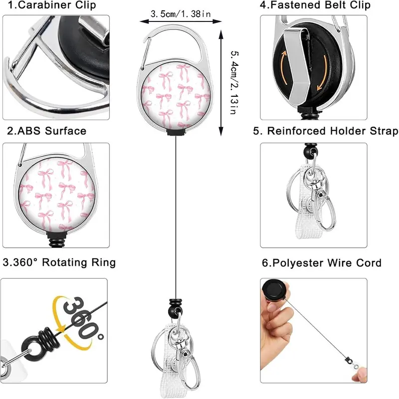 Bowknot Pattern Id Badge Holder Set, 1 Set Id Card Holder with Lanyard & Retractable Badge Reel, Medical Supplies, Identification Badges Supplies for Nurse Doctor, Teenage Girl Gifts, Removable Cardholder 1