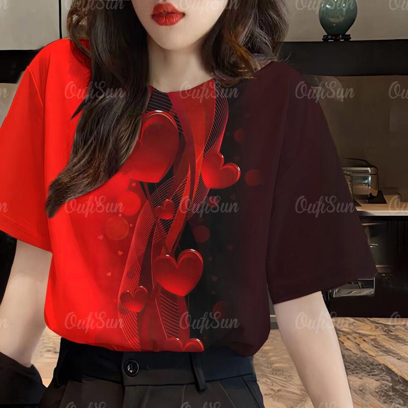 Áo Thun Ngắn Tay, Cổ Tròn, In 3D, In Hình Trái Tim, Phong Cách Cổ Điển, Thời Trang, Dành Cho Nữ Women Top aothun  phomrong 4