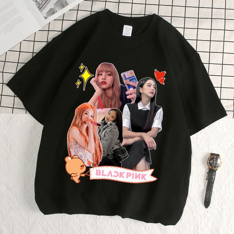 Quần Áo Cùng Nhập Khẩu BLACKPINK, Đội Nữ Hàn Quốc Màu Hồng Và Đen Lisa, Trang Phục Quảng Cáo Bài Hát-Hỗ Trợ, Áo Thun Ngắn Tay, Áo Thời Trang Nữ Top Women Cổ Tròn Cổ Tròn Umi 0
