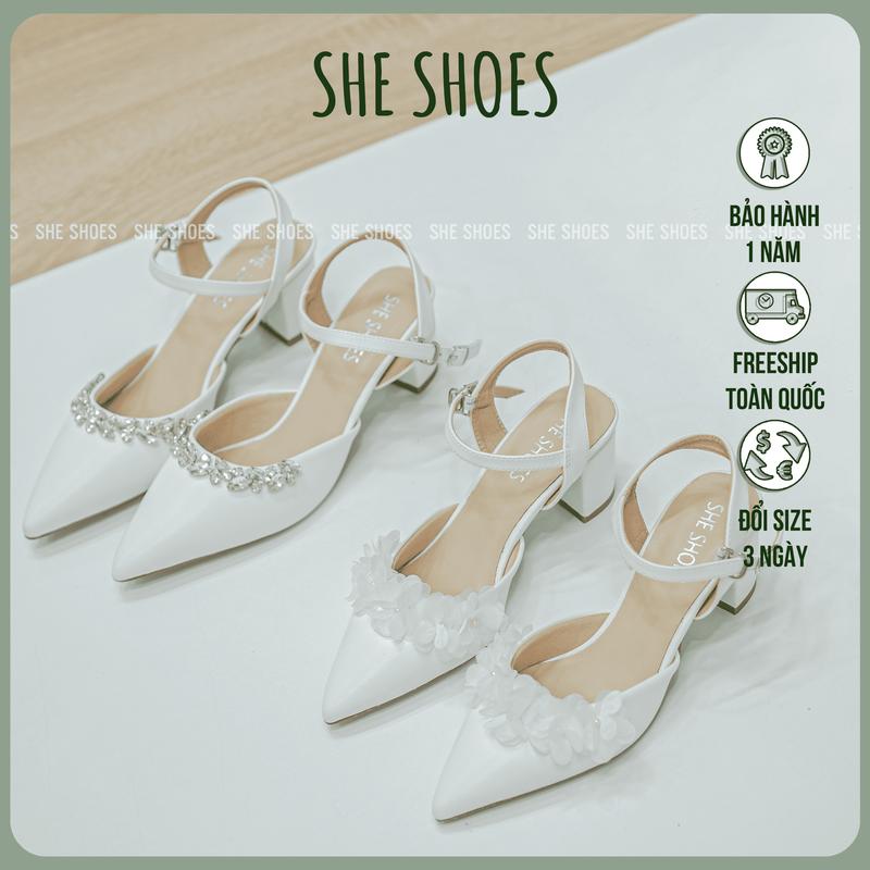  SANDAL GIÀY CƯỚI 5P GÓT VUÔNG ĐÍNH ĐÁ   ĐÍNH HOA   - NEW ARRIVAL 