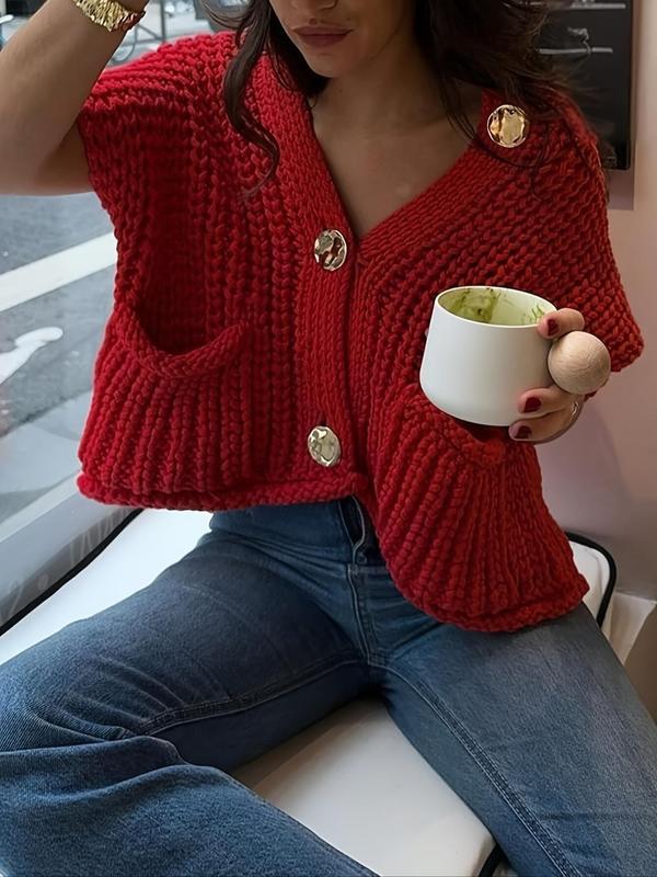 Women's Plain Button Sweater Vest, Casual Knitwear for Daily Wear, Ladies Clothes for All Seasons 0