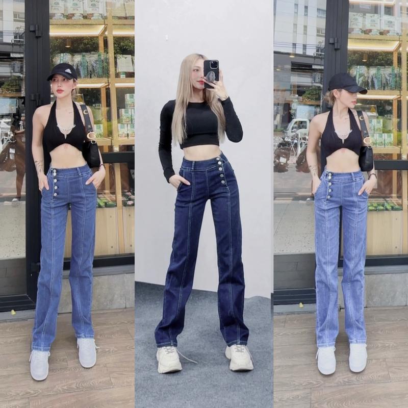 QUẦN JEANS ( SUÔNG THUN 5 NÚT)  - K27 - Nữ - From rộng Trend 2025 - 3 Màu - 4 Size 27-30 0