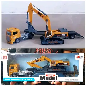 Diecast Set Truk Trailer & Excavator Alloy - Mainan Miniatur Mobil Beko anak dewasa edukasi