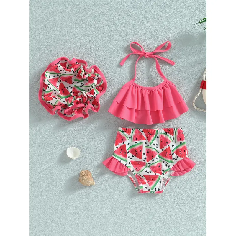 Đồ Bơi Bikini Cho Bé Gái, Áo Vest Cổ Dây Không Tay, Quần Đùi Hồ Bơi Đi Biển Có Mũ, Mùa Hè, Mềm Mại, Thoải Mái, Mùa Hè, Biển, Bãi Biển, Dễ Thương, Thời Trang, Kỳ Nghỉ, Đáng Yêu, Ơn Gọi, 6-24M, 2-4Y 3