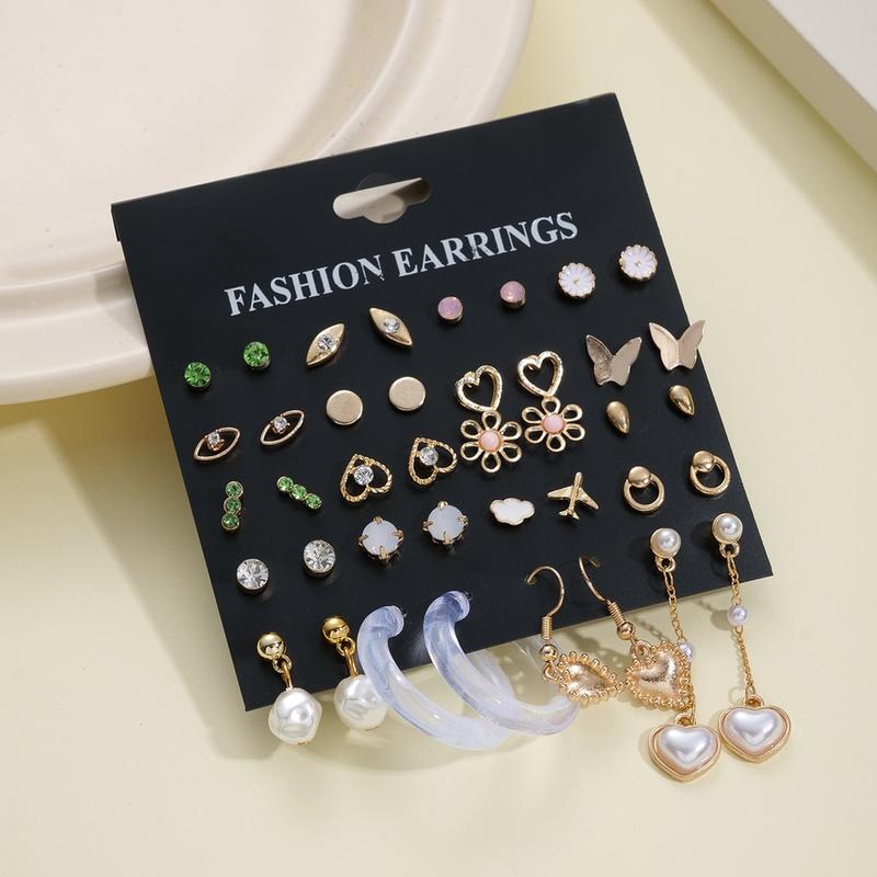 XU YI 20pairs/set Stud Earrings Set for Women Colorful Zircon Crystal Butterfly Heart Flower Cloud Earings Hypoallergenic Accessories Jewelry 6