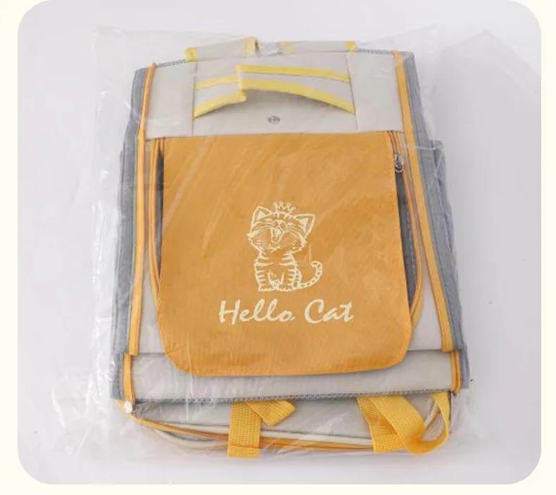 Product Introduction of Outdoor Oxford Cloth Double Shoulder Roll Curtain Cat Backpack Hollow Out Design Cat Accessories Breathable Pet Out Bag 22