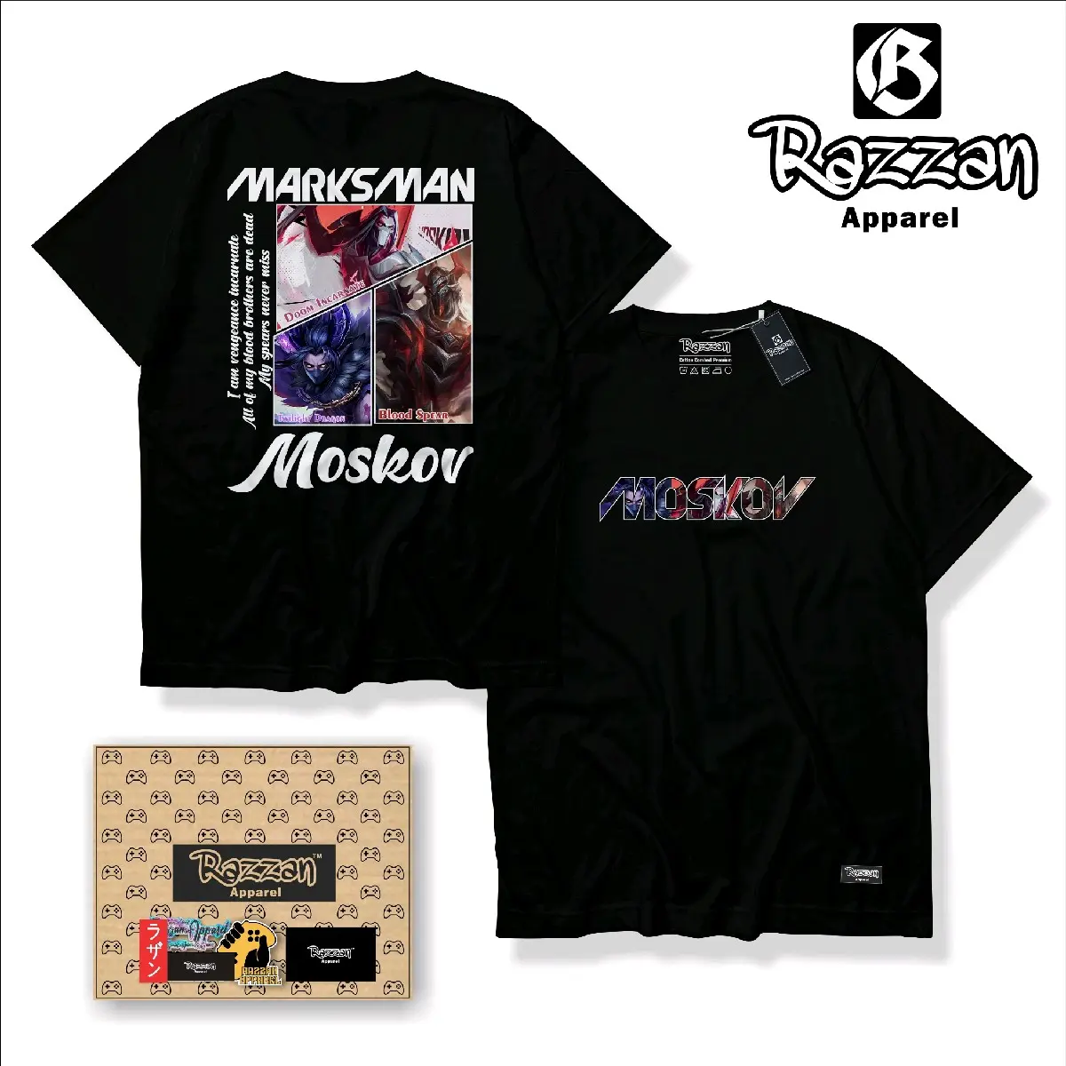 KAOS DISTRO HERO MLBB MOSKOV MARKSMAN PREMIUM QUALITY BAJU GAMING MOBILE LEGENDS HERO MOSKOV Putih
