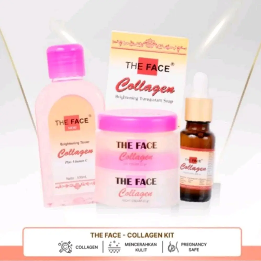 THE FACE Collagen - Krim Pagi Malam Siang Toner Sabun Serum