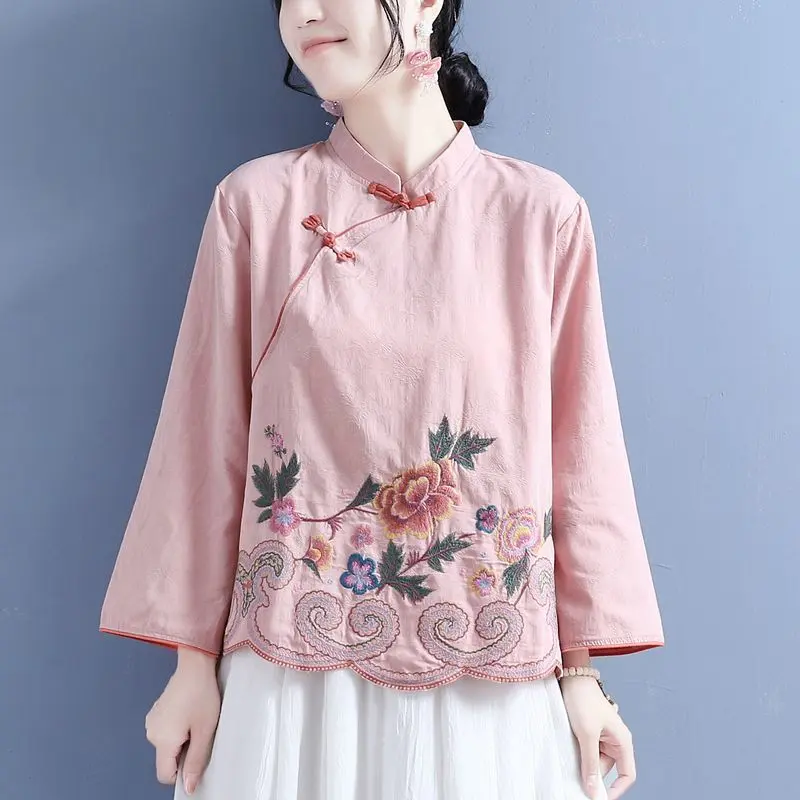 Áo Khoác Thêu Phong Cách Dân Tộc Cho Mẹ, Cổ Chân Đế Cổ Tay Áo Dài, Phong Cách Trung Quốc, Dành Cho Phụ Nữ Trung Người Già Và Cao Tuổi, Áo Sơ Mi Mùa Xuân Và Mùa Thu, Thiết Kế Nghệ Thuật, Năm 2023, Hàng Mới VềWomen
