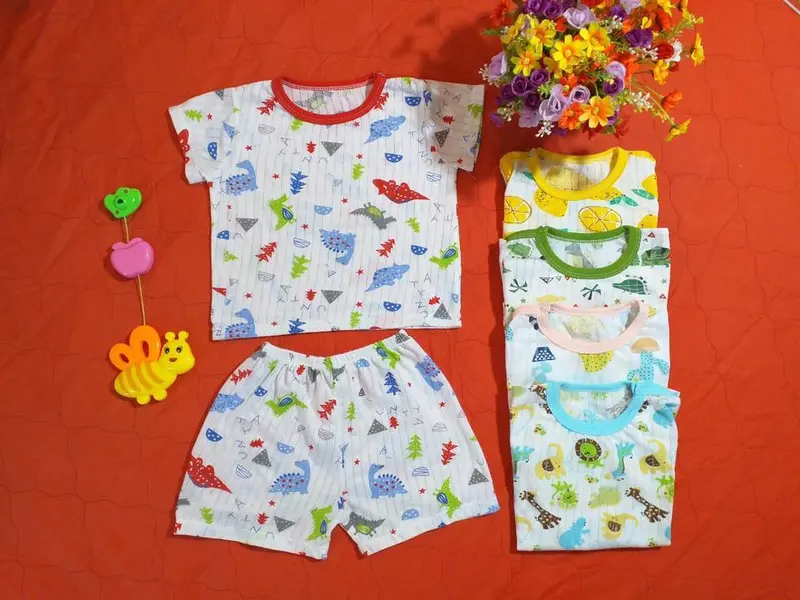 Bộ quần áo Cotton cho bé trai và bé gái, thông thoáng, mềm mịn cho bé từ 5-13kg Vải Cotton 0
