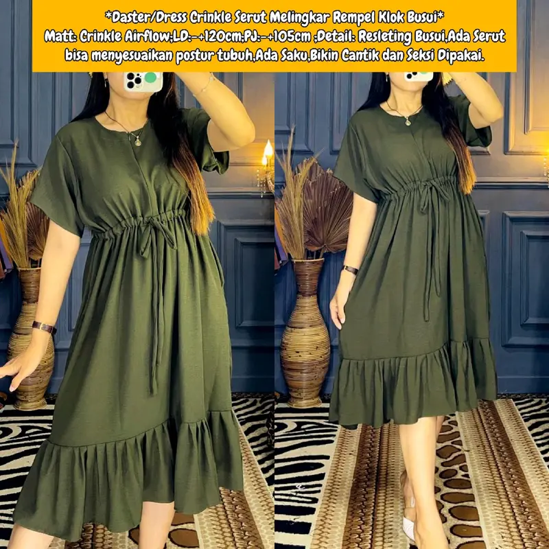 Daster Dress Crinkle Serut melingkar Rempel Klok Busui 0