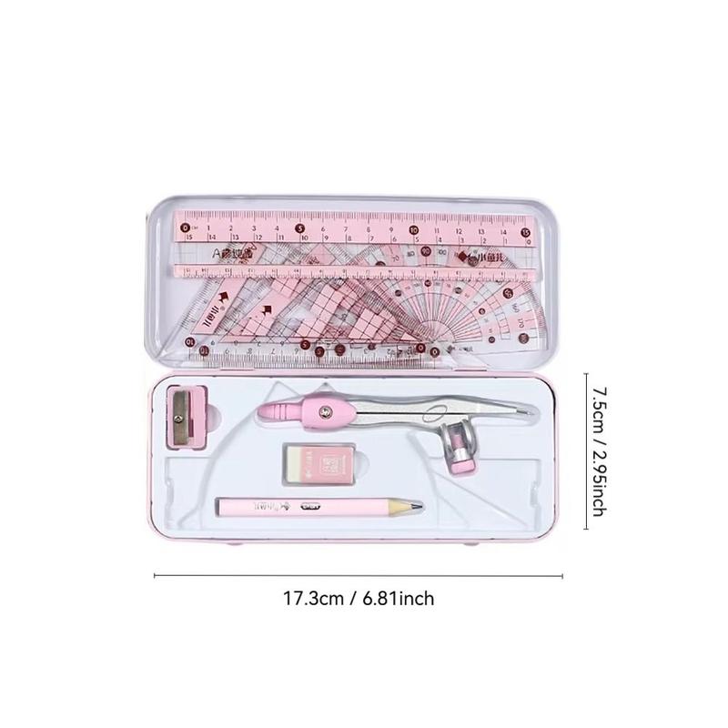 Product Introduction of 8Pcs/Set New Multi-Function Ruler Compass Set Sharpener Metal Box Drawing Stationery Straight Ruler Protractor School Supplies Students Gifts 20