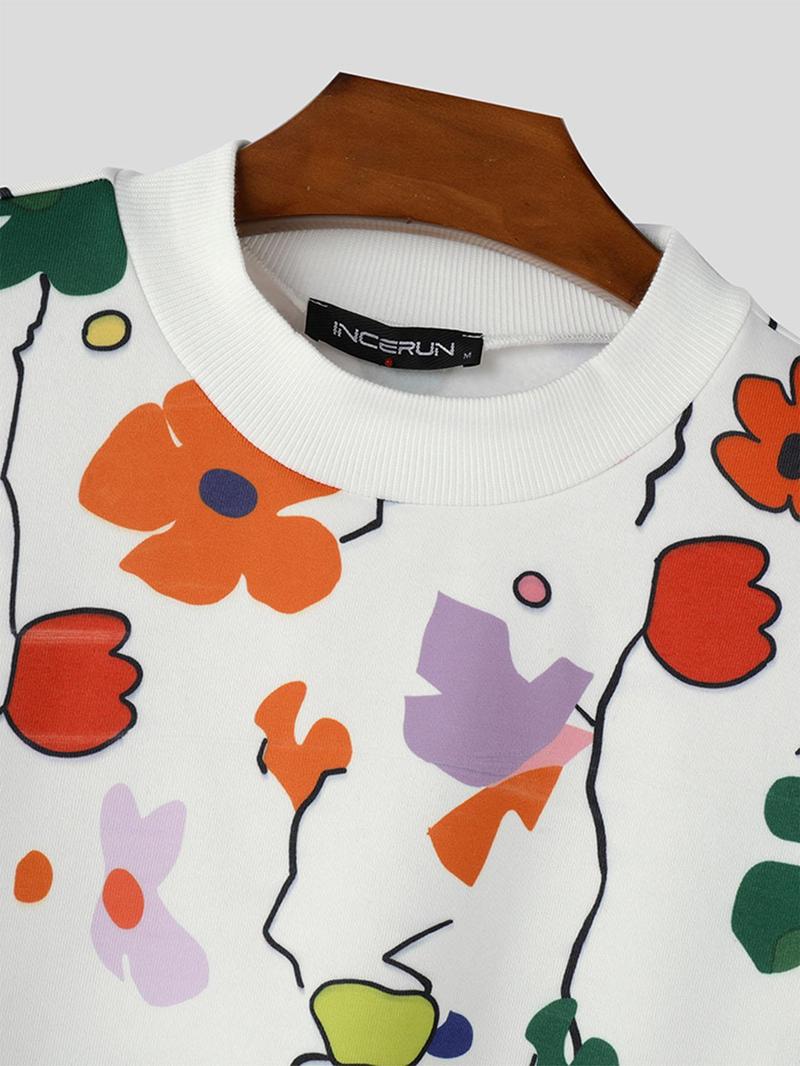 Product Introduction of Men's Floral Print Mock Neck Sweatshirt, Trendy Loose Casual Long Sleeve Pullover for Spring & Fall, Fashion Men's Top for Daily Wear 9
