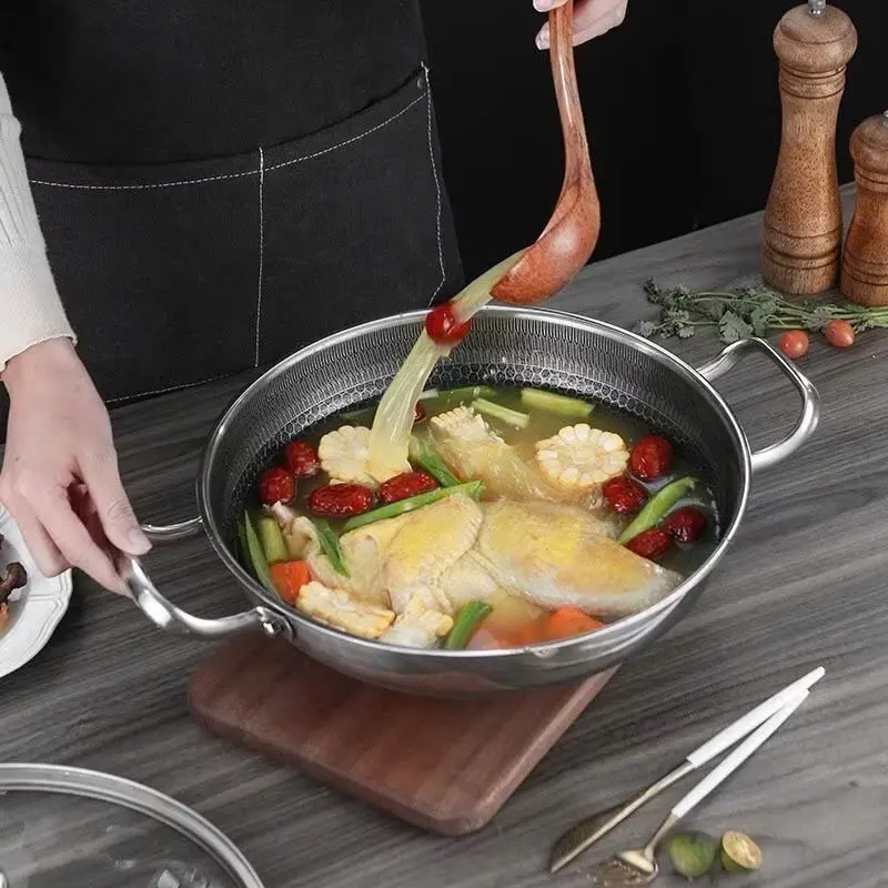 Chảo Tổ Ong Đáy Phẳng 2 Quai, Chống Dính Sâu Lòng, Size 28 cm, mồi inox Phù Hợp Với Mọi Loại bếp inox 304 siêu bền(Không nắp) 2