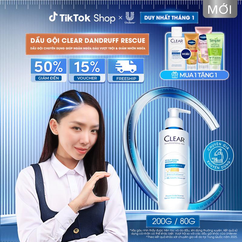   1  DẦU GỘI CHUYÊN DỤNG GIÚP NGĂN NGỪA GÀU VƯỢT TRỘI & GIẢM NHỜN NGỨA Clear Dandruff Rescue 80G 200G 