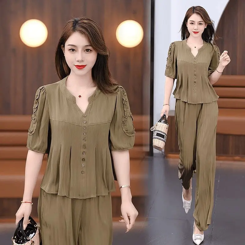 [Ladies Fashion] 2024 Younger Fashion Casual Suit Women's Summer New High-End Slim Fit Temperamental Mother Casual Two-Piece Suit Fashion