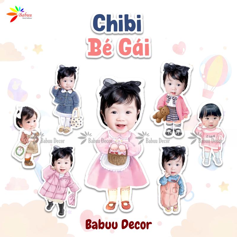In ảnh chibi trang trí sinh nhật dành cho bé gái chất liệu fomex, nhiều kích cỡ BabuuDecor
