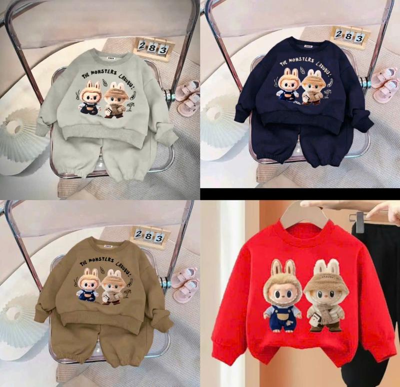 Bộ quần áo nỉ bé trai thu đông in hình labubu ấm áp cực kì xinh xắn 10 - 35 kg bộ  nỉ ( TB1)