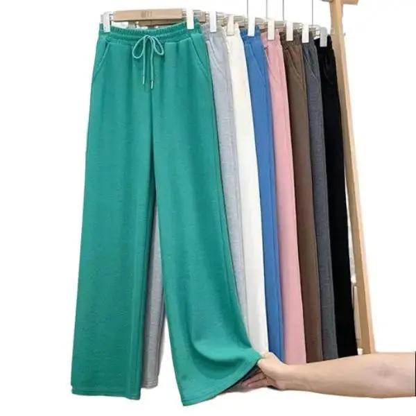 Quần Ống Rộng Nữ  Bigsize Cạp Cao Lưng Chun Dáng Suông Chất Liệu Nỉ Tổ Ong Đi Học Đi Chơi Women Pants 0