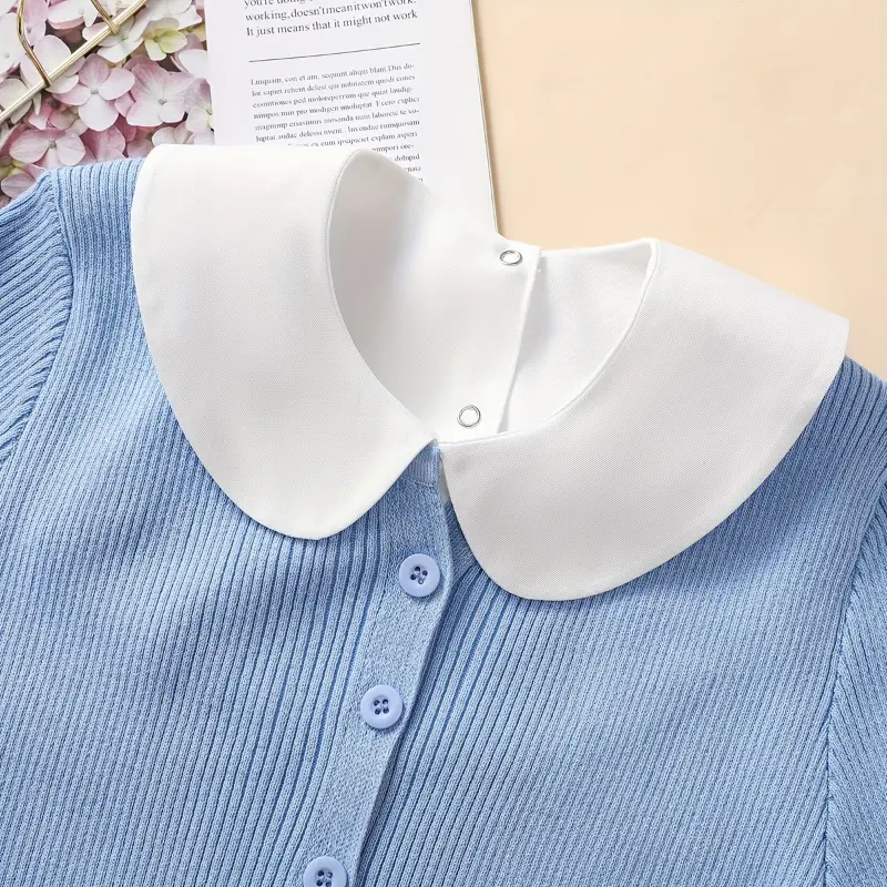 1pc Women's Black and White Collar Faux Collar, 100% Polyester Woven Shoulder-Style Detachable False Collar for Daily Wear, Round Neck 4