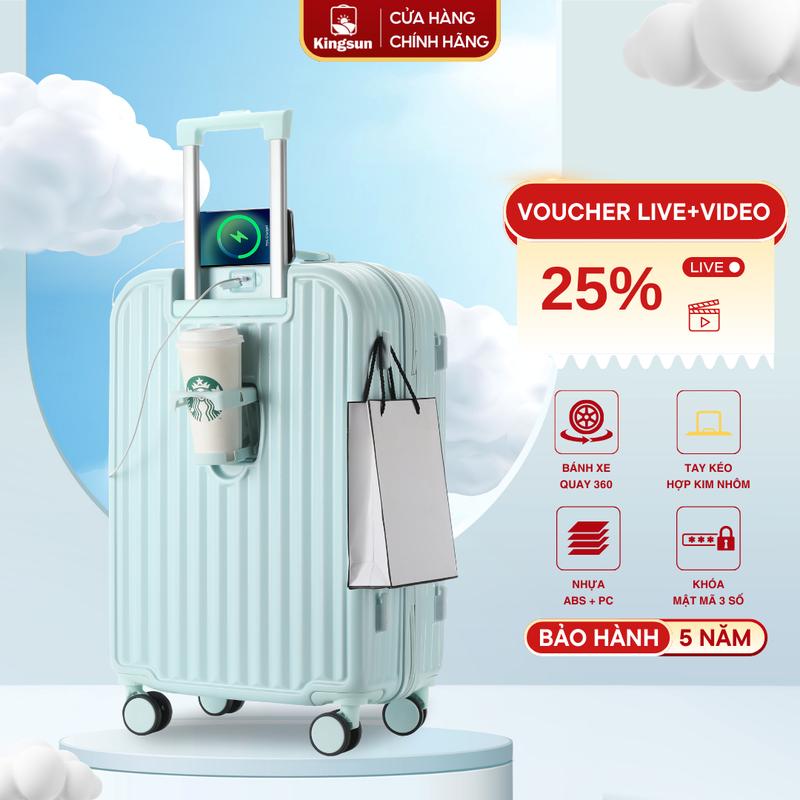  Vali Du Lịch P309 Size 20 24 có cổng sạc + khay để cốc + móc treo đồ Bảo Hành 5 Năm 