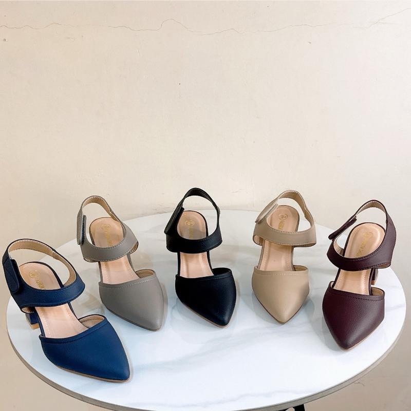  B23_Giày dép trà my -. Sục hậu quai dán phiên bản da mới -đcao 8cm màu đen da xanh xám nâu size 35-40 - DéP Shoes Nữ -phong cách đơn giản - dành cho nữ Sandal 