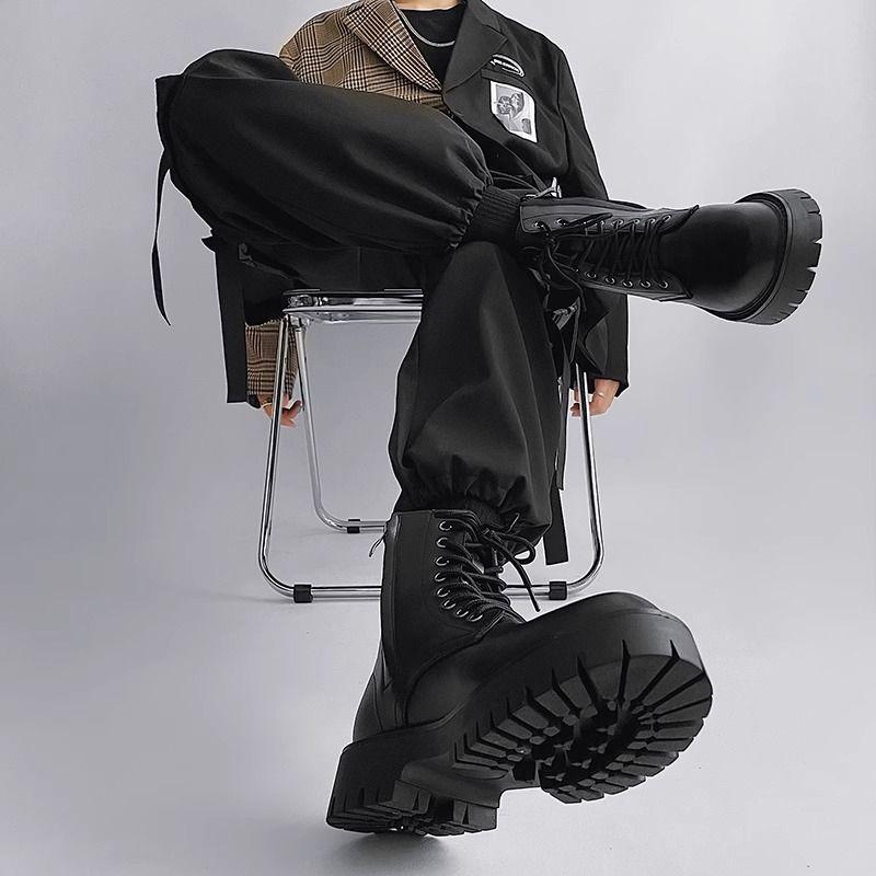 Boot Martin, Dành Cho Nam Giới, Cổ Cao, Phong Cách Anh Quốc, Màu Đen, Thích Hợp Cho Trang Phục Đi Làm, Giày Đi Xe Máy, Tăng Chiều Cao, Bốt Cao Đến Mắt Cá Chân, Khóa Kéo Bên Hông, Mùa Thu, Giày Nam, Chiều Cao Tăng 8