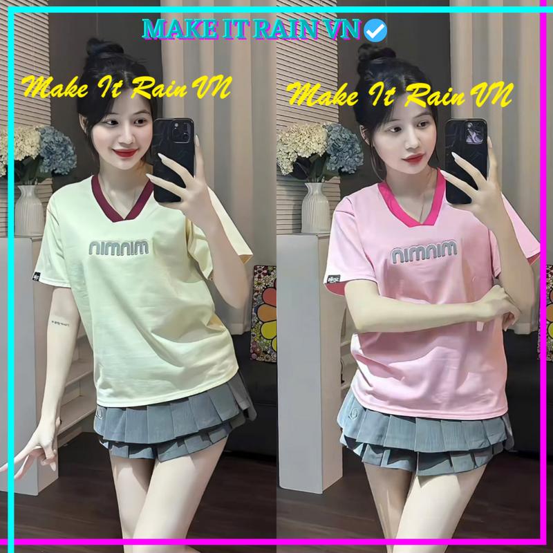 [MUA ÁO CÓ QUÀ] Áo Thun Baby Tee NIM NIM CHỮ THÊU Make It Rain VN, Form Dáng Ngắn Nữ Top Women Cổ Tim