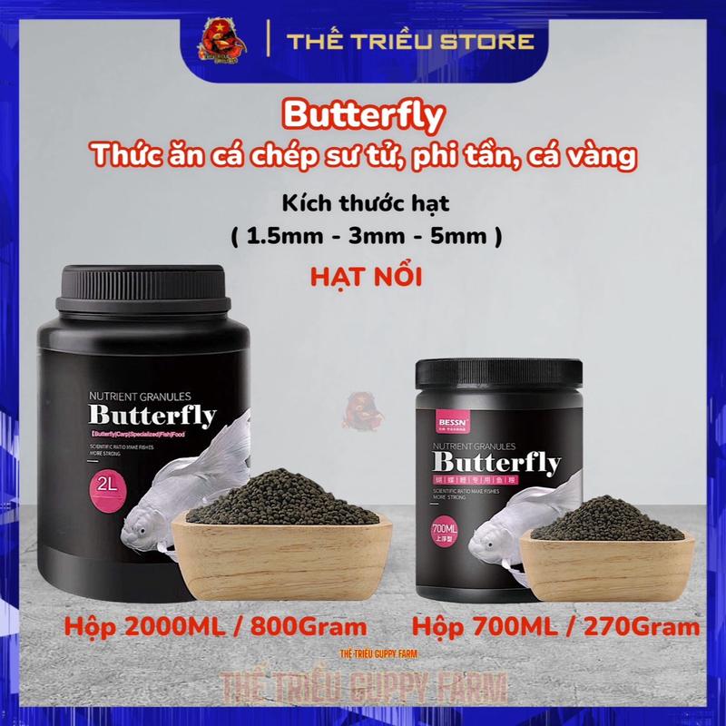 Cám Butterfly BESSN - Thức ăn Cá chép sư tử, chép phụng, phi tần, cá vàng ( Hỗ trợ lên màu, giàu đạm, tảo, vitamin ) Hủ 700ml và 2000ml